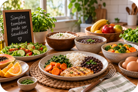 Alimentos simples e tradicionais como arroz e feijão