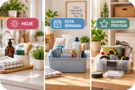 Organização das tarefas domésticas entre hoje, esta semana e quando precisar