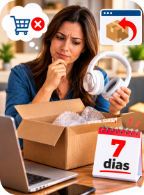 Consumidora avaliando produto comprado pela internet durante o prazo de arrependimento