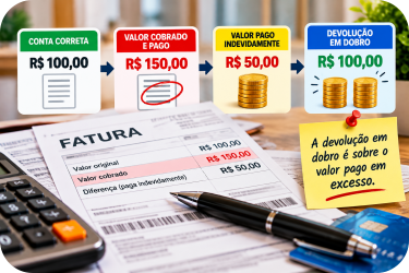 Exemplo de cobrança indevida e valor pago em excesso