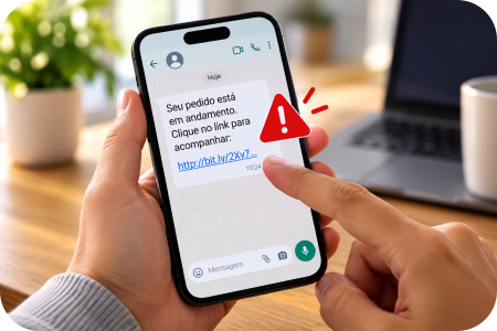 Ilustração sobre mensagem suspeita recebida no celular