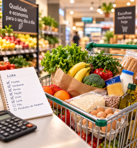 Compras de supermercado planejadas para economizar